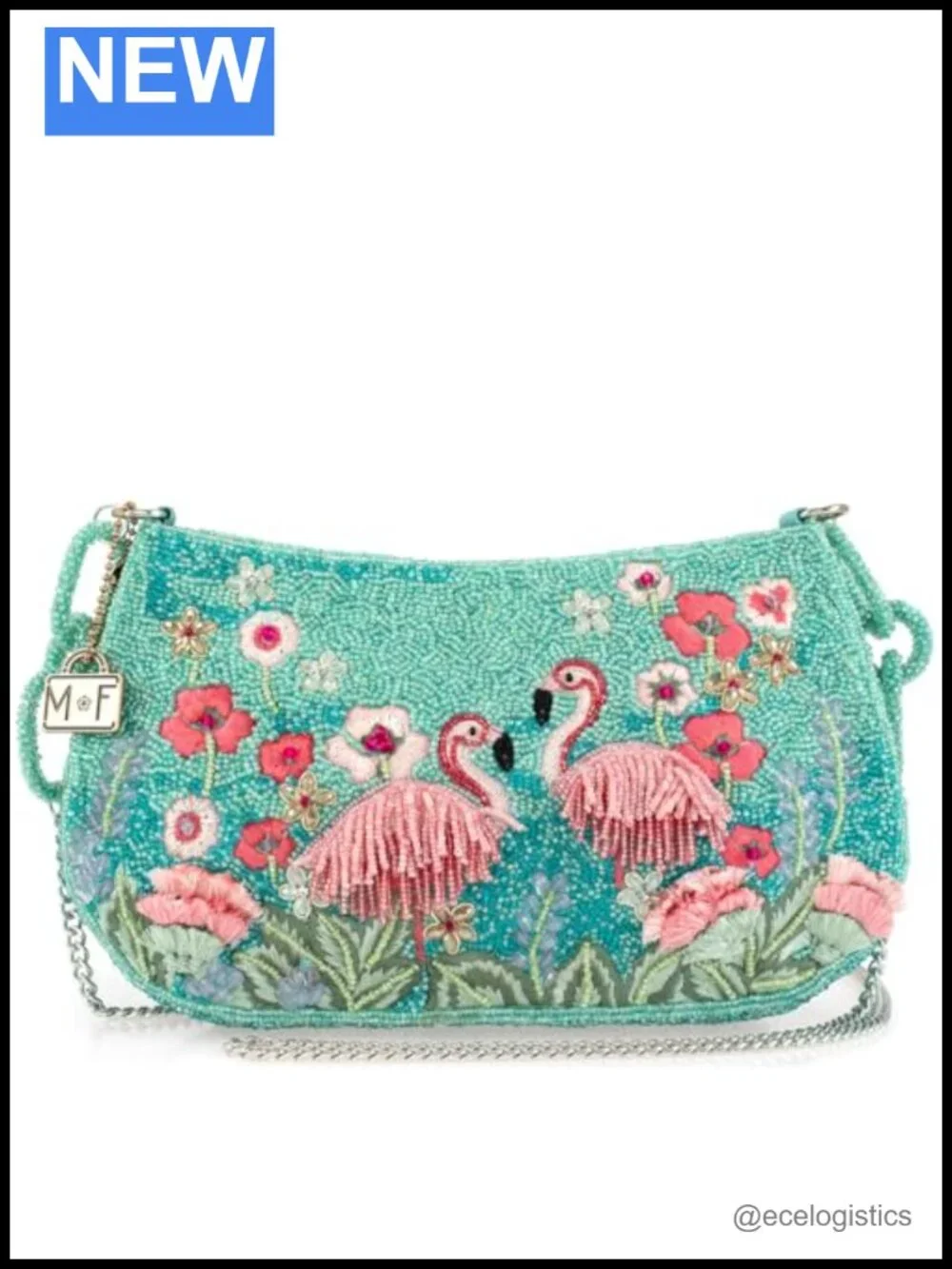 Beaded Crossbody Clutch Handbag with Convertible Chain Strap